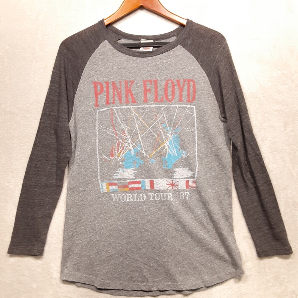 Junk Food Mens LS Raglan Pink Floyd Graphic Shirt Sz.M/Gray/World Tour '87/Rayon